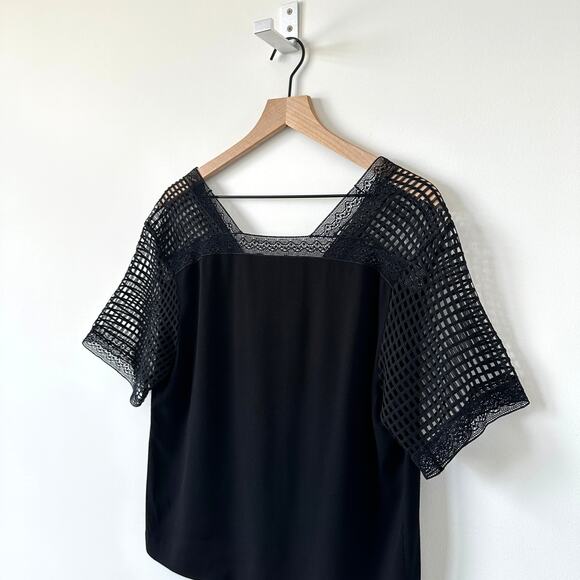 Sandro Paris Black Lace Sheer Shoulder Short Sleeve Top Size M - Picture 3 of 7